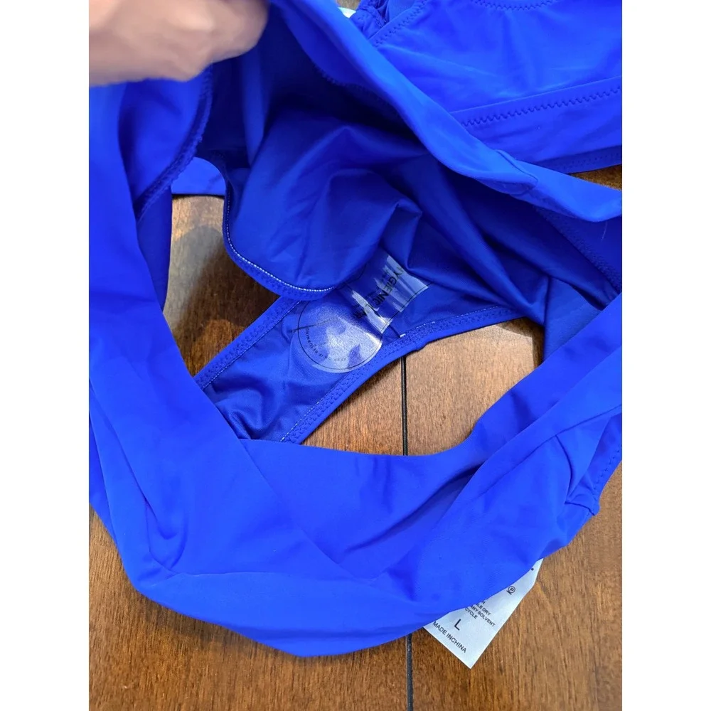 Women Royal Blue O-Ring High Waisted Bikini Set Size L‎ NEW